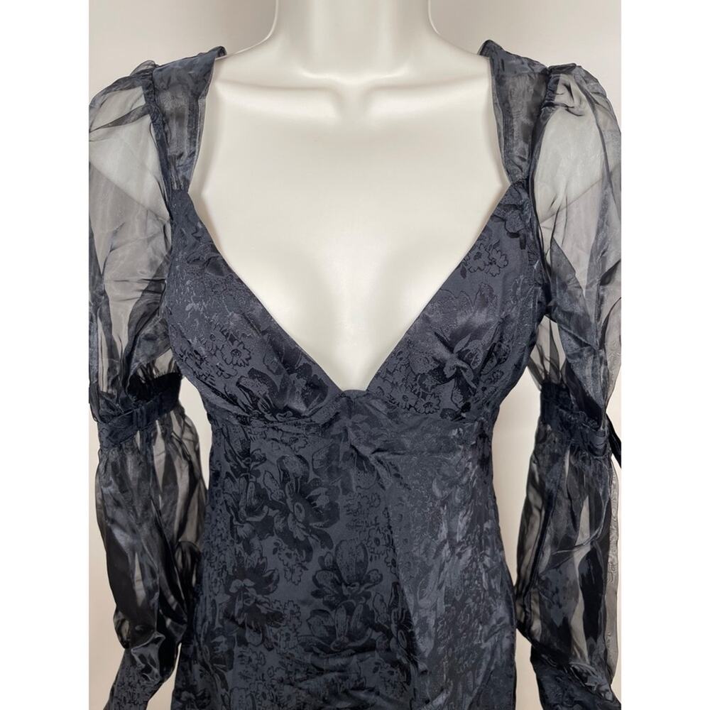 FOR LOVE & LEMONS Gabrielle Puff Sleeve Floral Jacquard Black Mini Dress Size XS - Picture 5 of 10